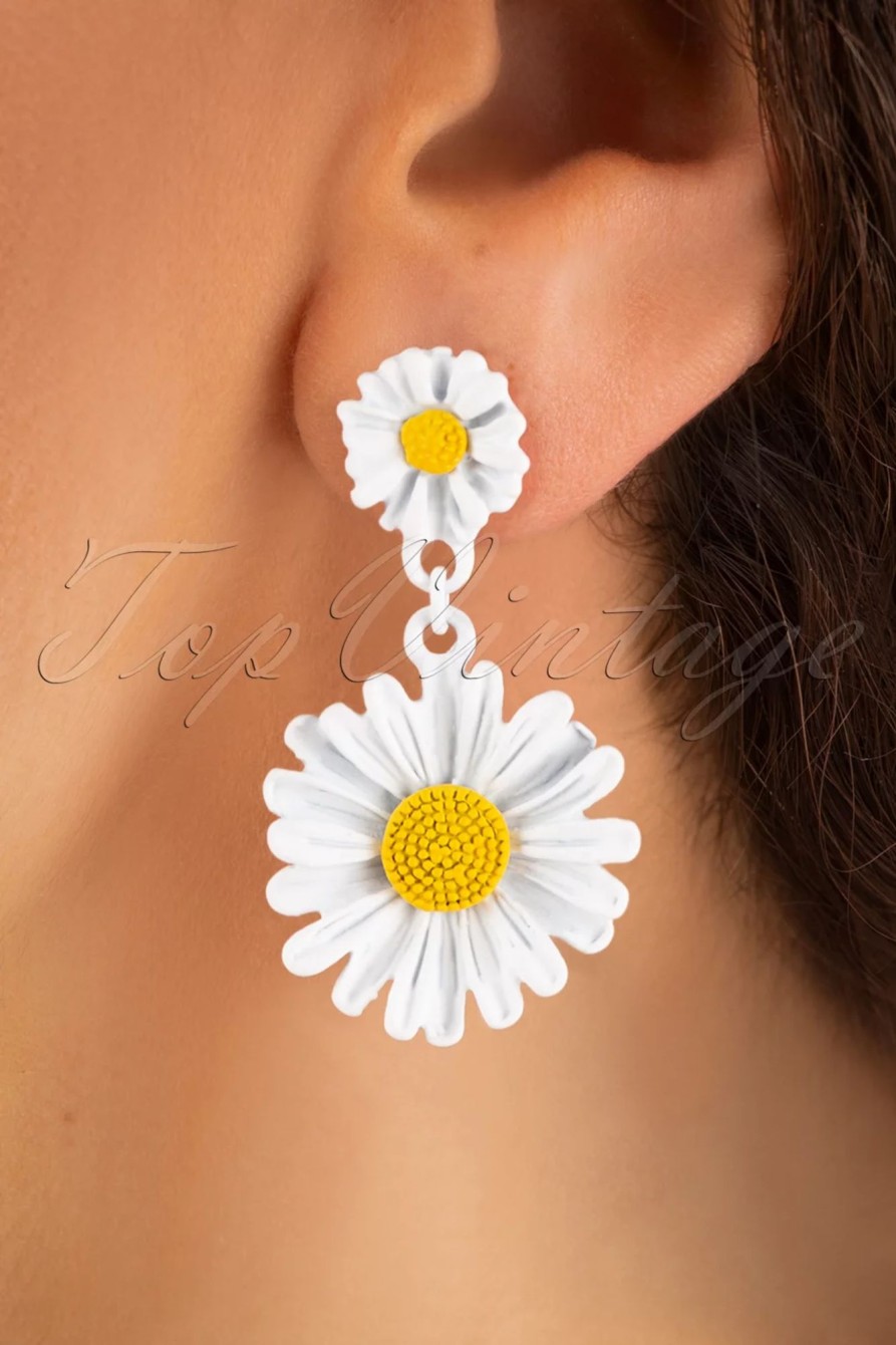 Topvintage Boutique Collection Schmuck | Freundliche Wildflower-Ohrringe In Weis