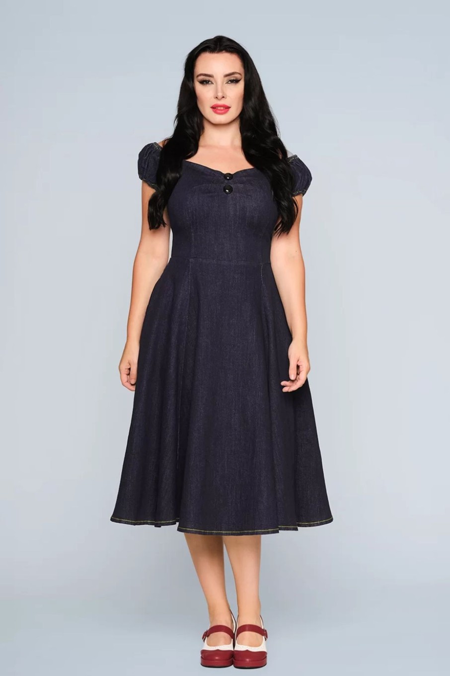 Collectif Clothing Uni Kleider | Dolores Denim Doll Kleid In Blau