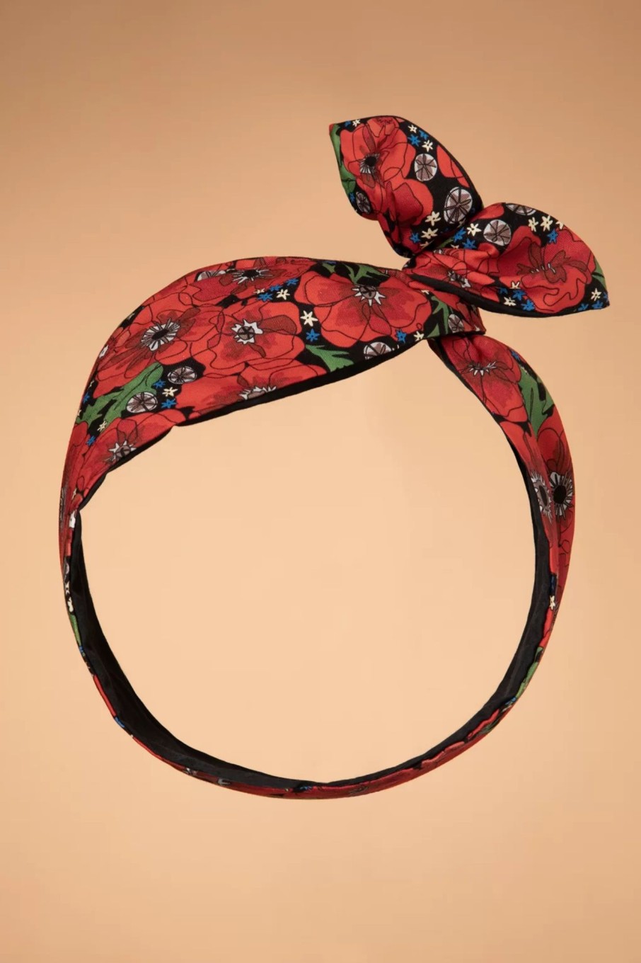 Be Bop a Hairbands Haarschmuck | Retro Mohnblumen Haarschal In Schwarz Und Rot