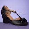 Banned Retro Keilabsatz | Vixen Bow Keilschuhe In Schwarz