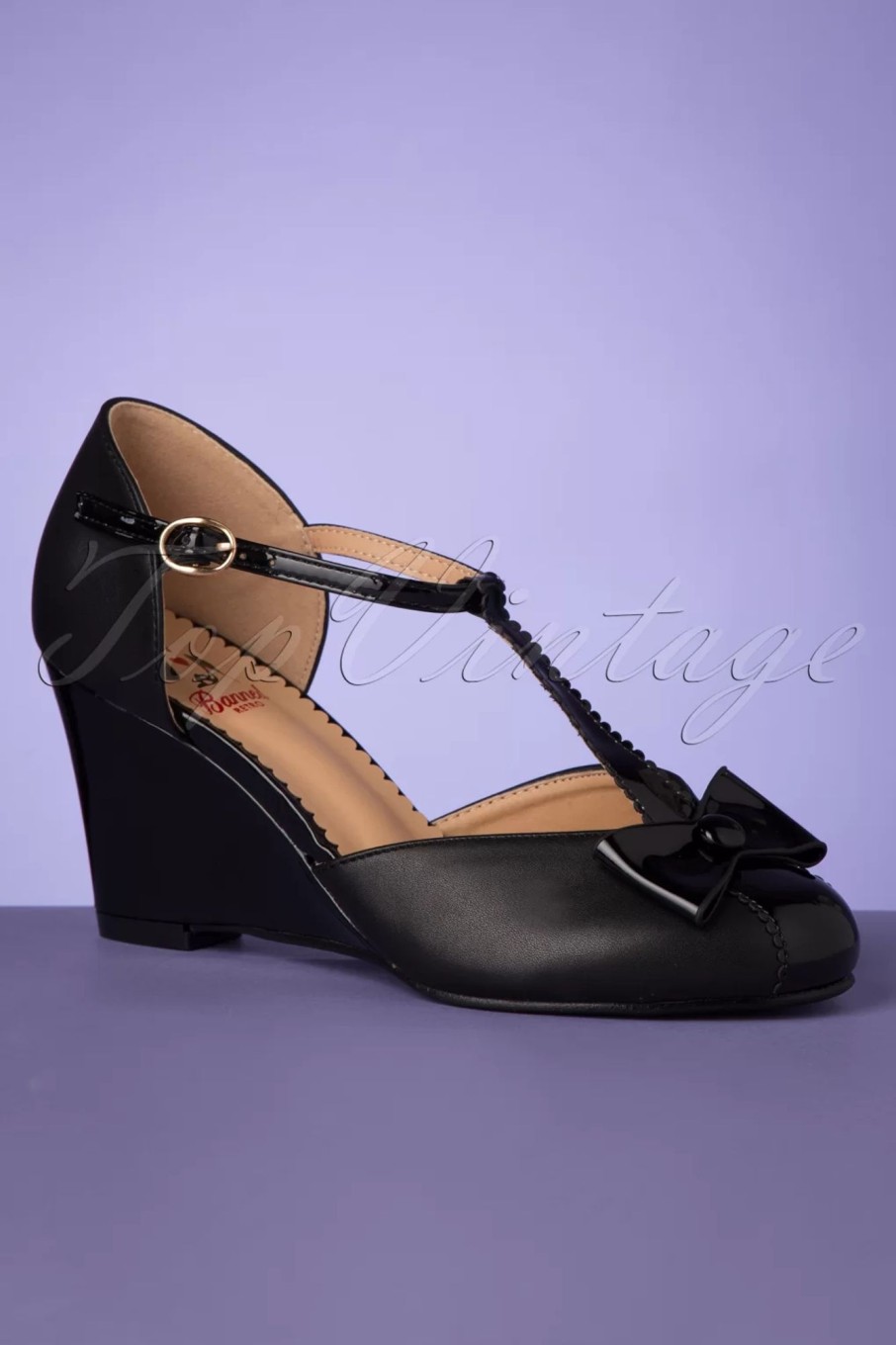 Banned Retro Keilabsatz | Vixen Bow Keilschuhe In Schwarz