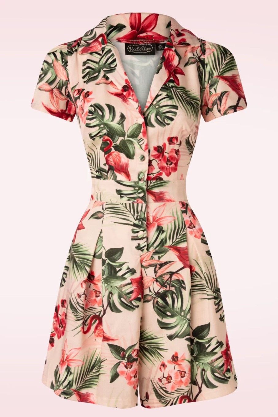 Vixen Playsuits & Jumpsuits | Tropical Flamingo Playsuit Mit Knopfen In Hellrosa