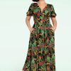 Collectif Clothing Maxi Kleider | Juliette Jungle Maxi Kleid In Schwarz