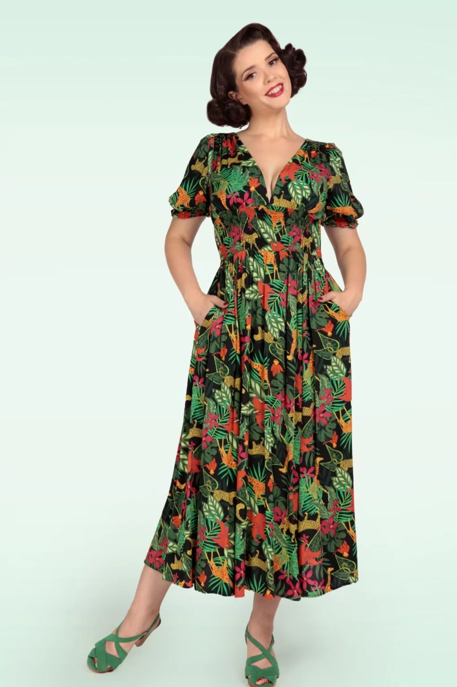 Collectif Clothing Maxi Kleider | Juliette Jungle Maxi Kleid In Schwarz