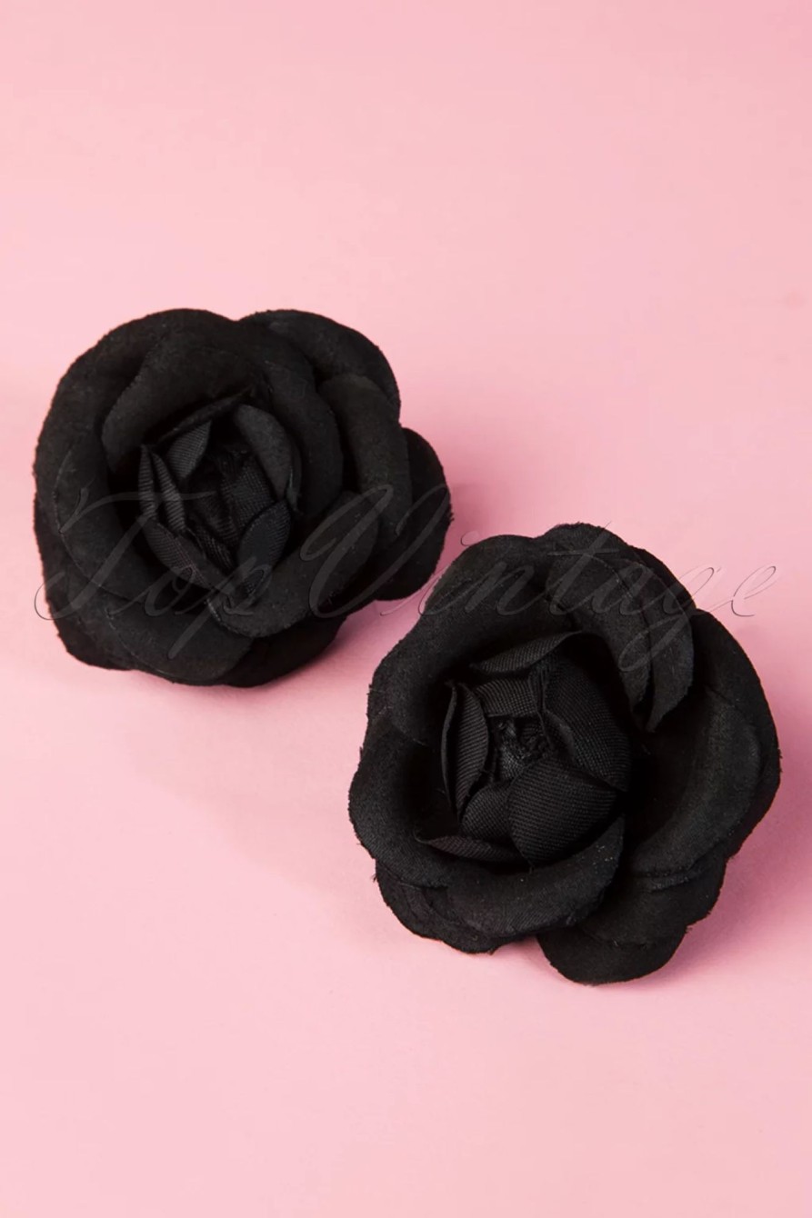 ZaZoo Haarschmuck | Pin-Up-Paar Schwarze Blumen-Haarspangen