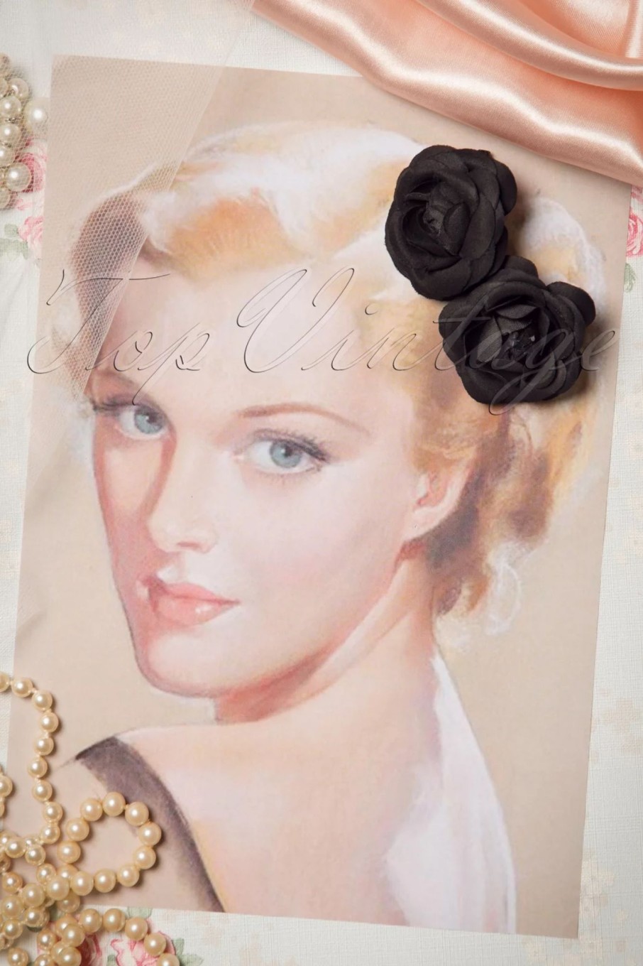 ZaZoo Haarschmuck | Pin-Up-Paar Schwarze Blumen-Haarspangen