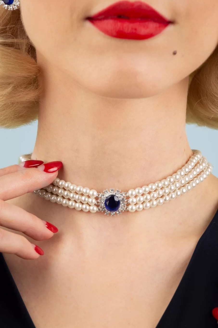 Lovely Schmuck | Lady Diana Perlen Halskette In Saphir Blau