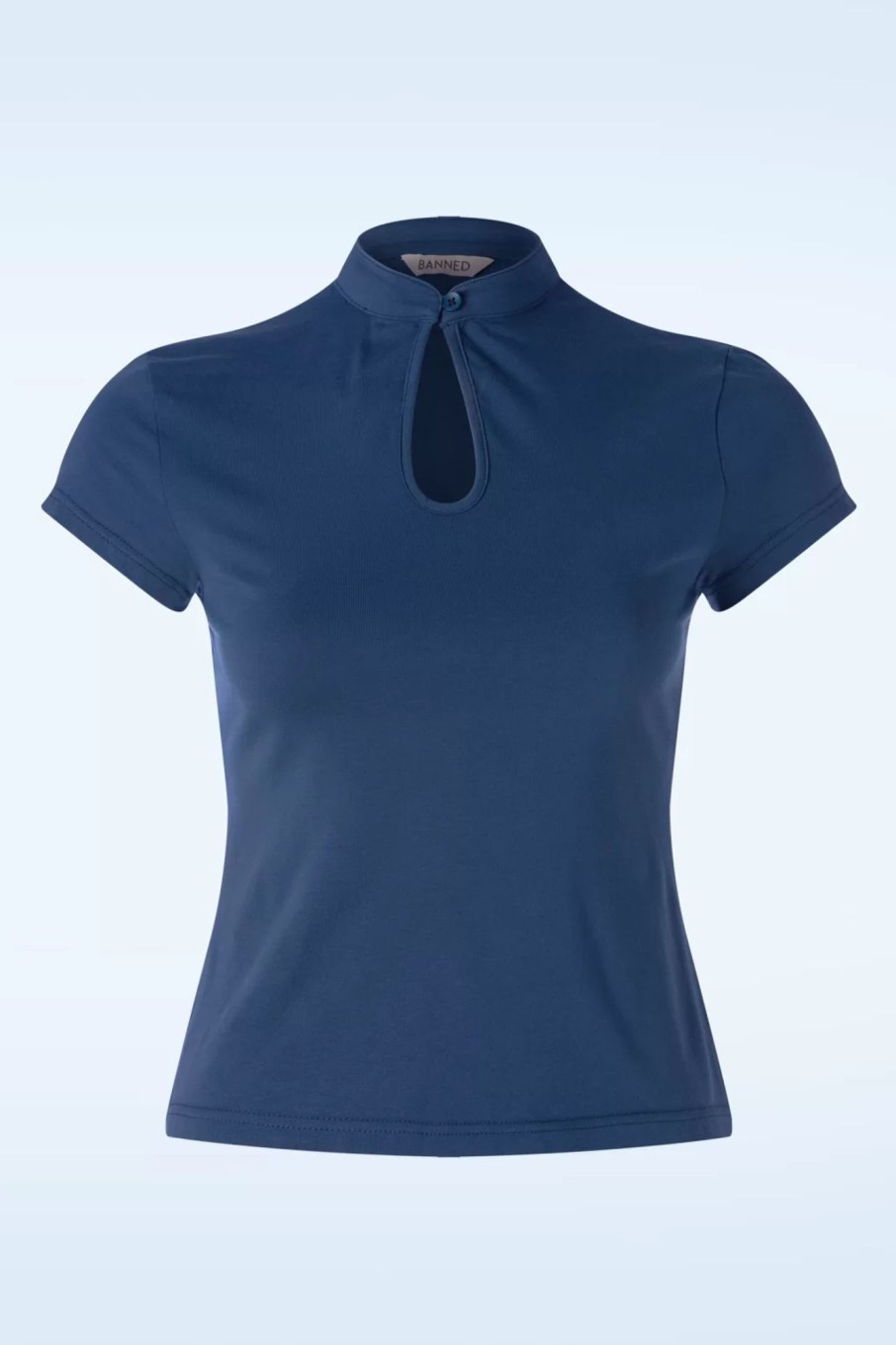 Banned Retro Tops | Mandarin Top Mit Stehkragen In Marineblau