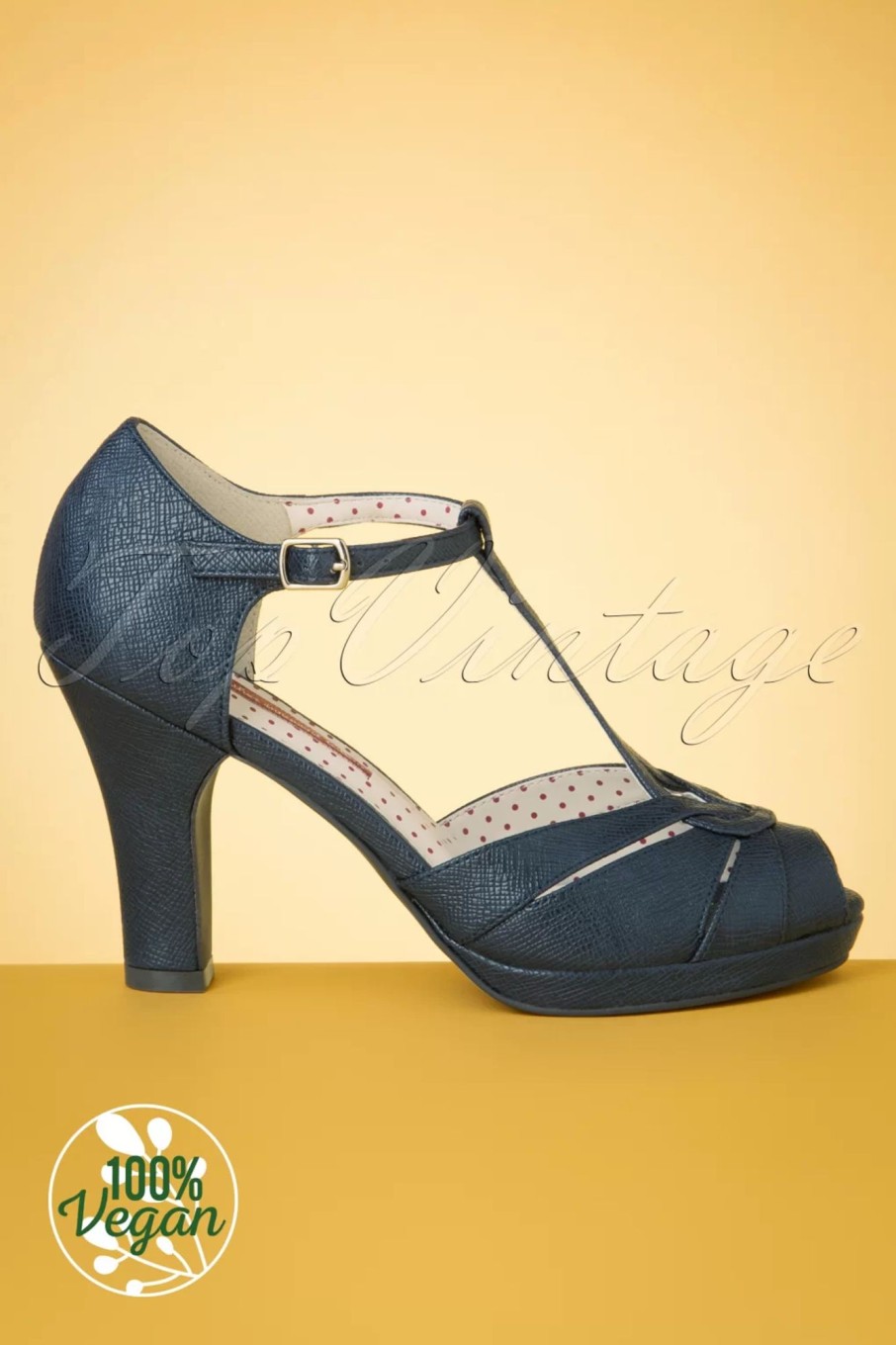 B.A.I.T. Pumps | Lacey Art Deco Pumps Mit T-Riemen In Mattem Marineblau