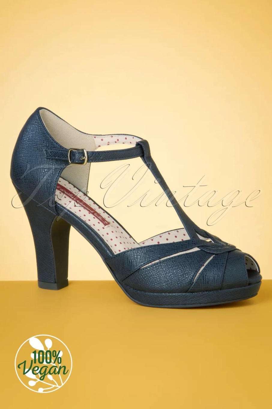 B.A.I.T. Pumps | Lacey Art Deco Pumps Mit T-Riemen In Mattem Marineblau