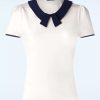 Vixen T-Shirts | Collar Detail Top In Elfenbein Und Marineblau