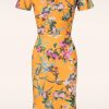 Vintage Chic for Topvintage Plus Sizes Kleider | Katie Tropical Bleistiftkleid In Senf