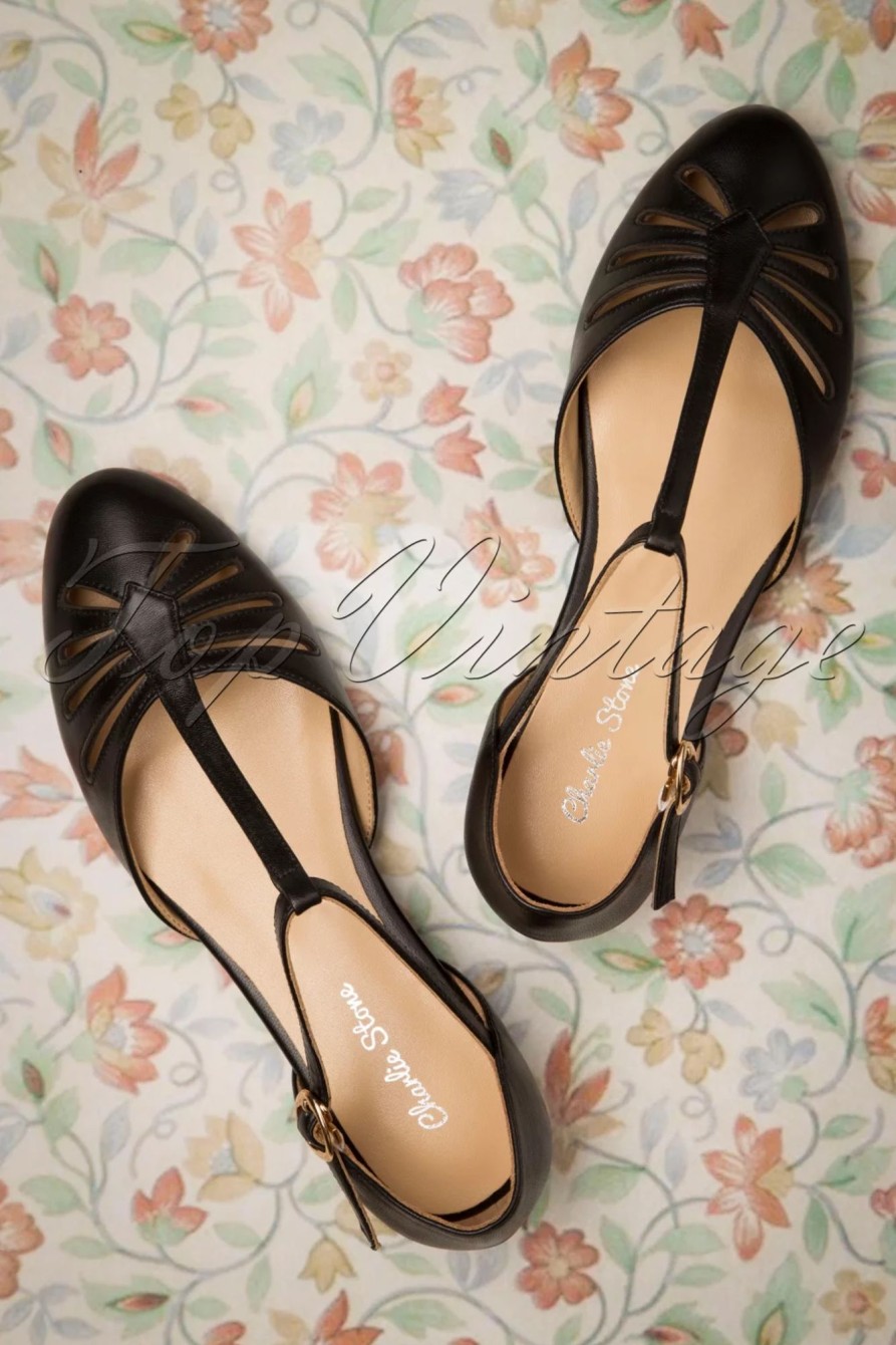 Charlie Stone Ballerinas | Singapur T-Strap Flats In Schwarz