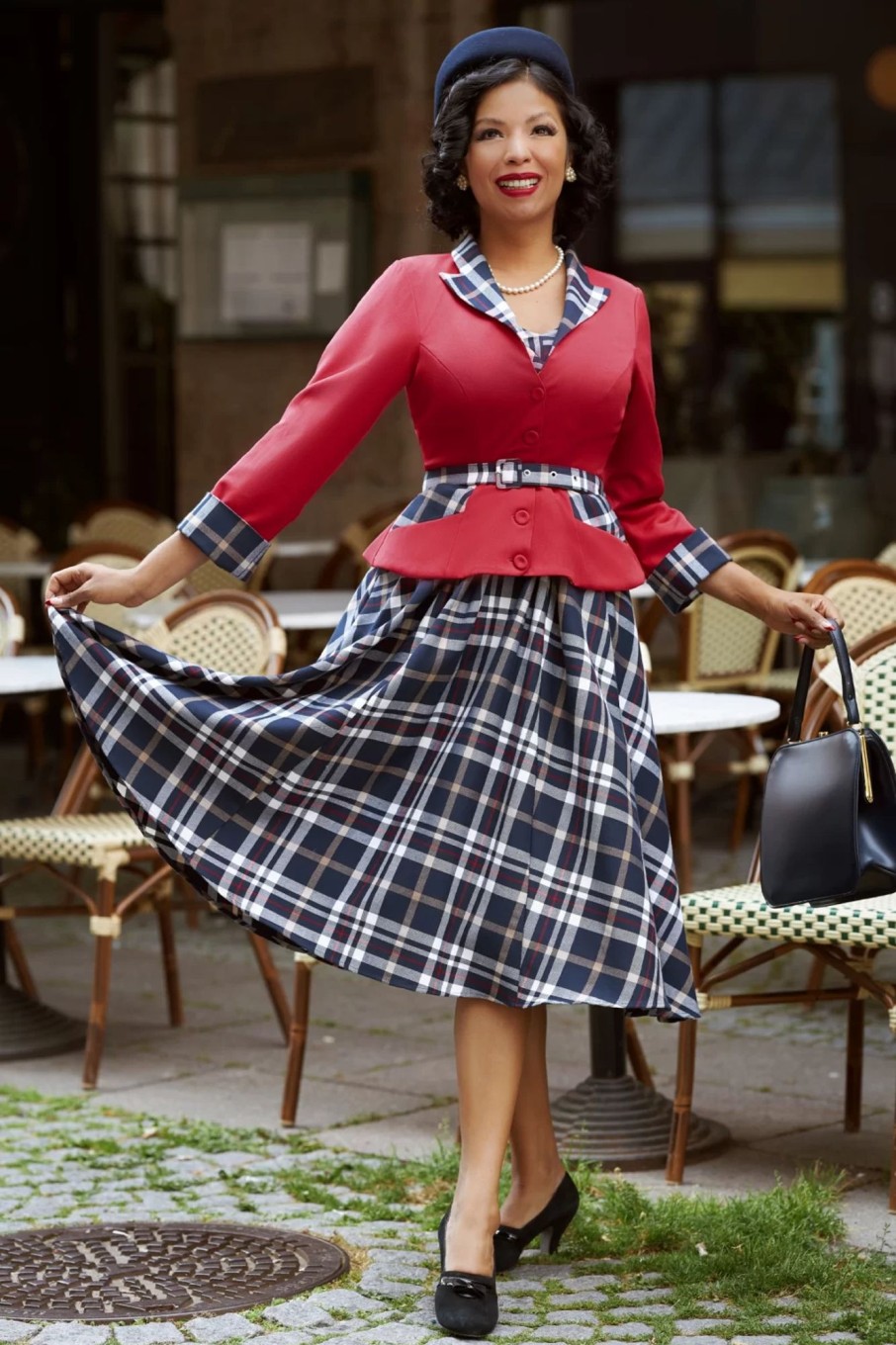 Miss Candyfloss Jacken | Malini Rose Tartan Blazer In Rot Und Marineblau