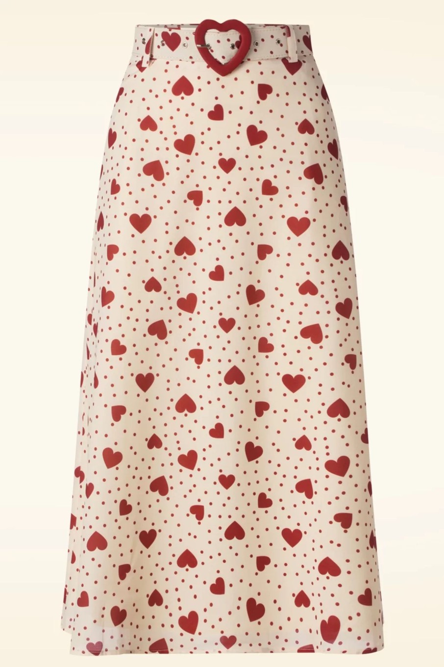 Vixen Rocke | Heart Polkadot Midi Rock In Creme