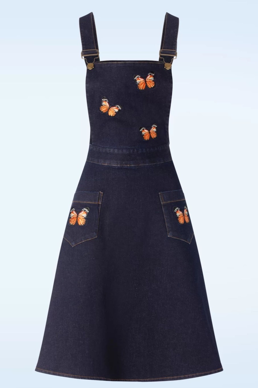 Vixen Swing Kleider | Butterfly Embroidery Denim Flare Kleid In Blau