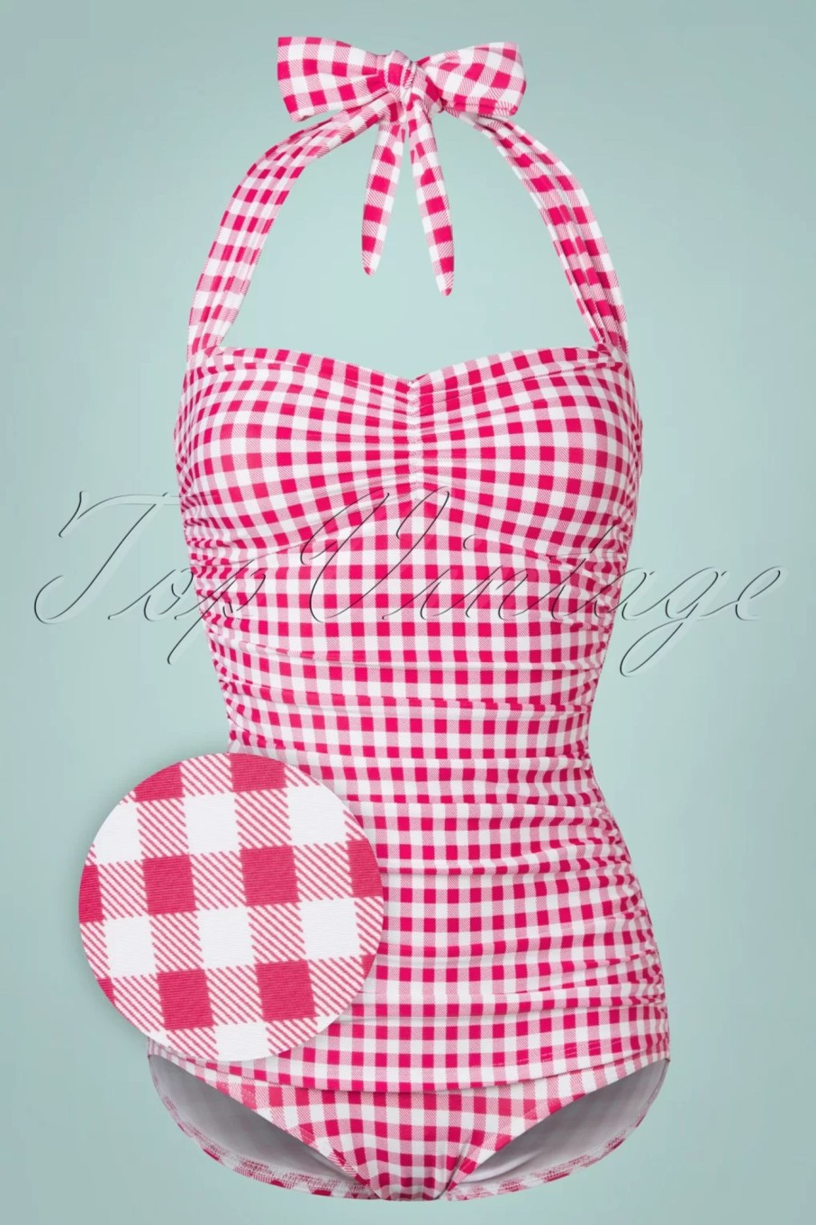 Esther Williams Badeanzuge | Classic One Piece Gingham Badeanzug In Himbeerrot Und Weis