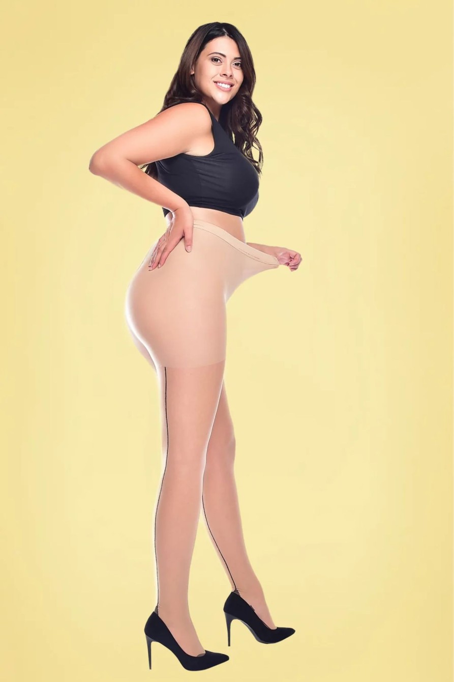 Pamela Mann Strumpfhosen | Curvy Super Stretch Jive Strumpfhose In Elfenbein, Neutral Und Schwarz