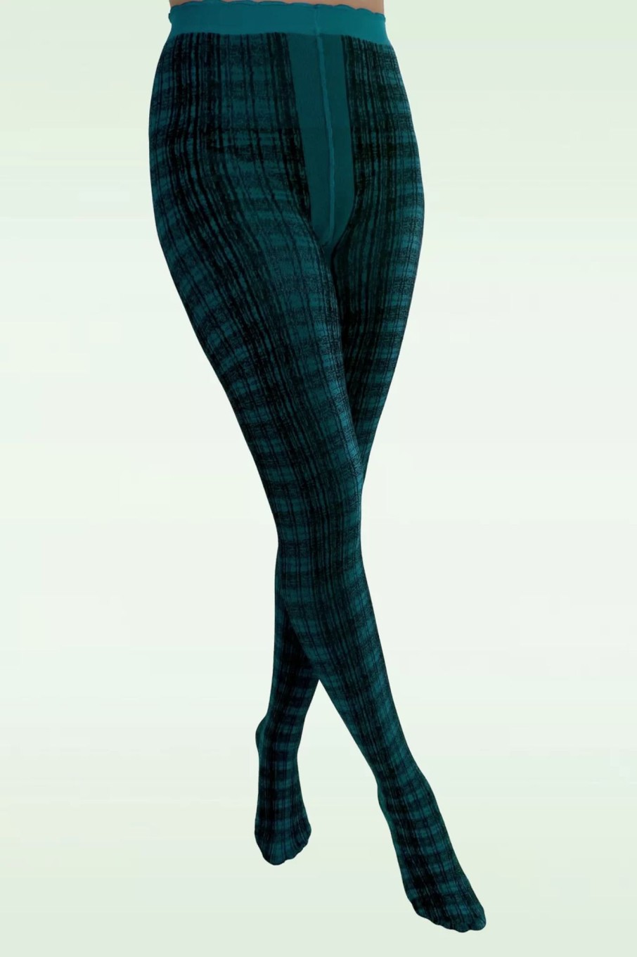 Pamela Mann Strumpfhosen | Textured Tartan Strumpfhose In Teal Und Schwarz