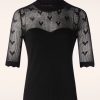 Vixen Pullover | Heart Pattern Scallop Edge Pullover In Schwarz