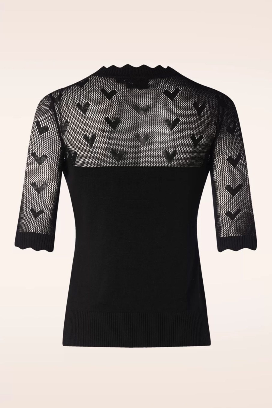 Vixen Pullover | Heart Pattern Scallop Edge Pullover In Schwarz