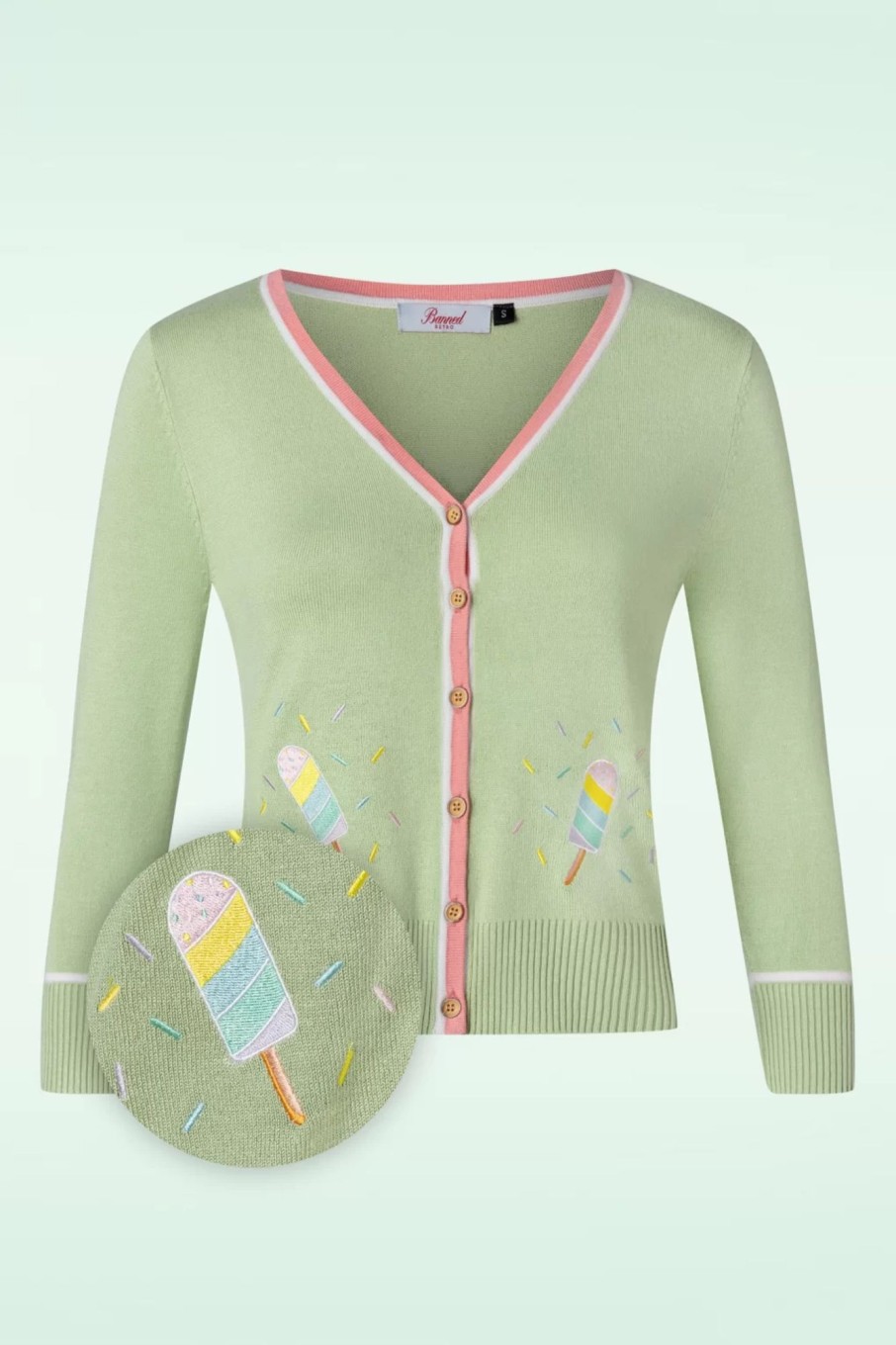 Banned Retro Strickjacken | Ice Cream Strickjacke In Grun Und Pink