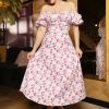 Timeless Plus Sizes Kleider | Femke Floral Swing Kleid In Weis Und Zedernrosa