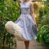 Topvintage Boutique Collection Plus Sizes Kleider | Exklusiv Bei Topvintage ~ Adriana Floral Swing Kleid In Hellblau