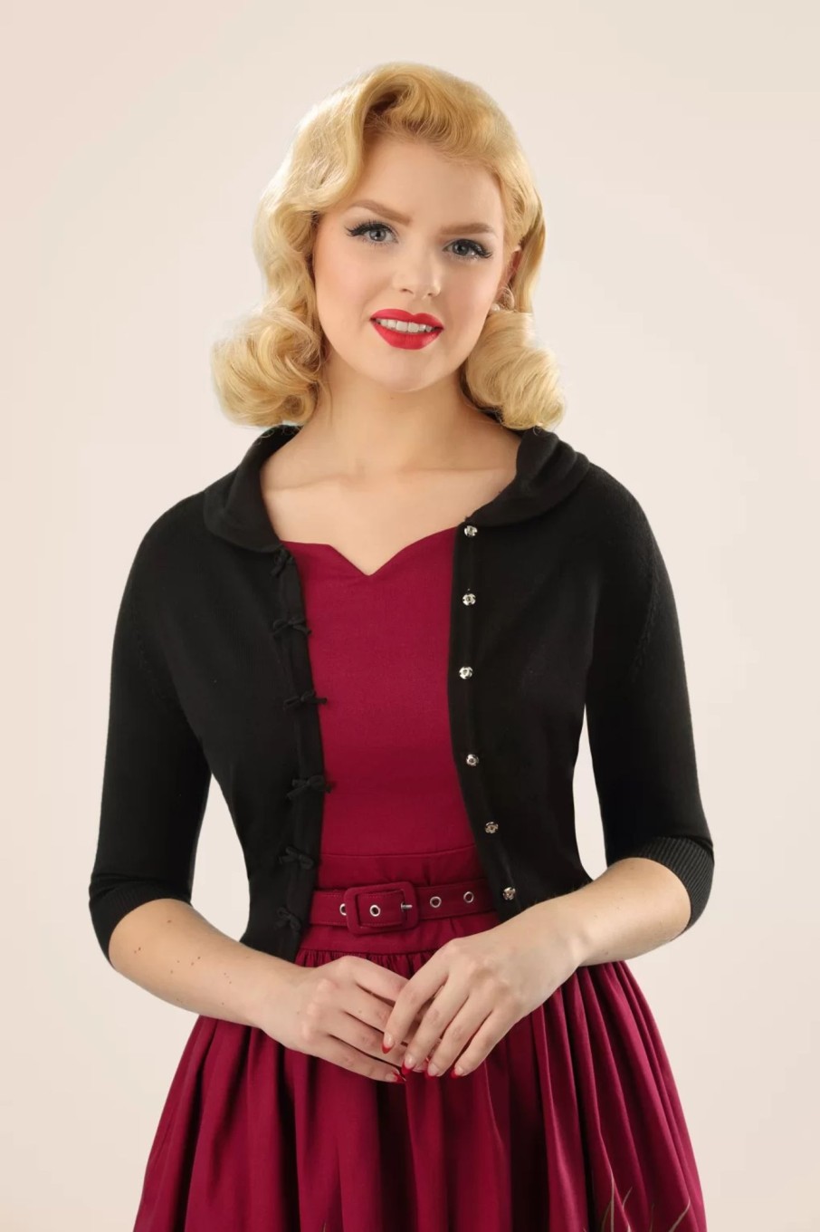 Banned Retro Strickjacken | April Bow Cardigan In Schwarz