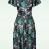 Vintage Chic for Topvintage Plus Sizes Kleider | Irene Tropical Floral Cross Over Swing Kleid In Schwarz