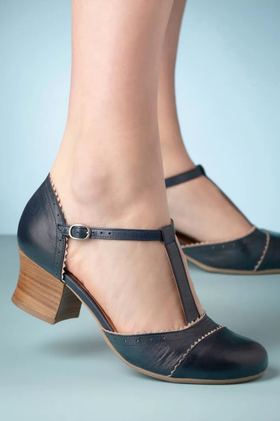 Miz Mooz Pumps | Fernie T-Strap Pumps In Denim Und Creme