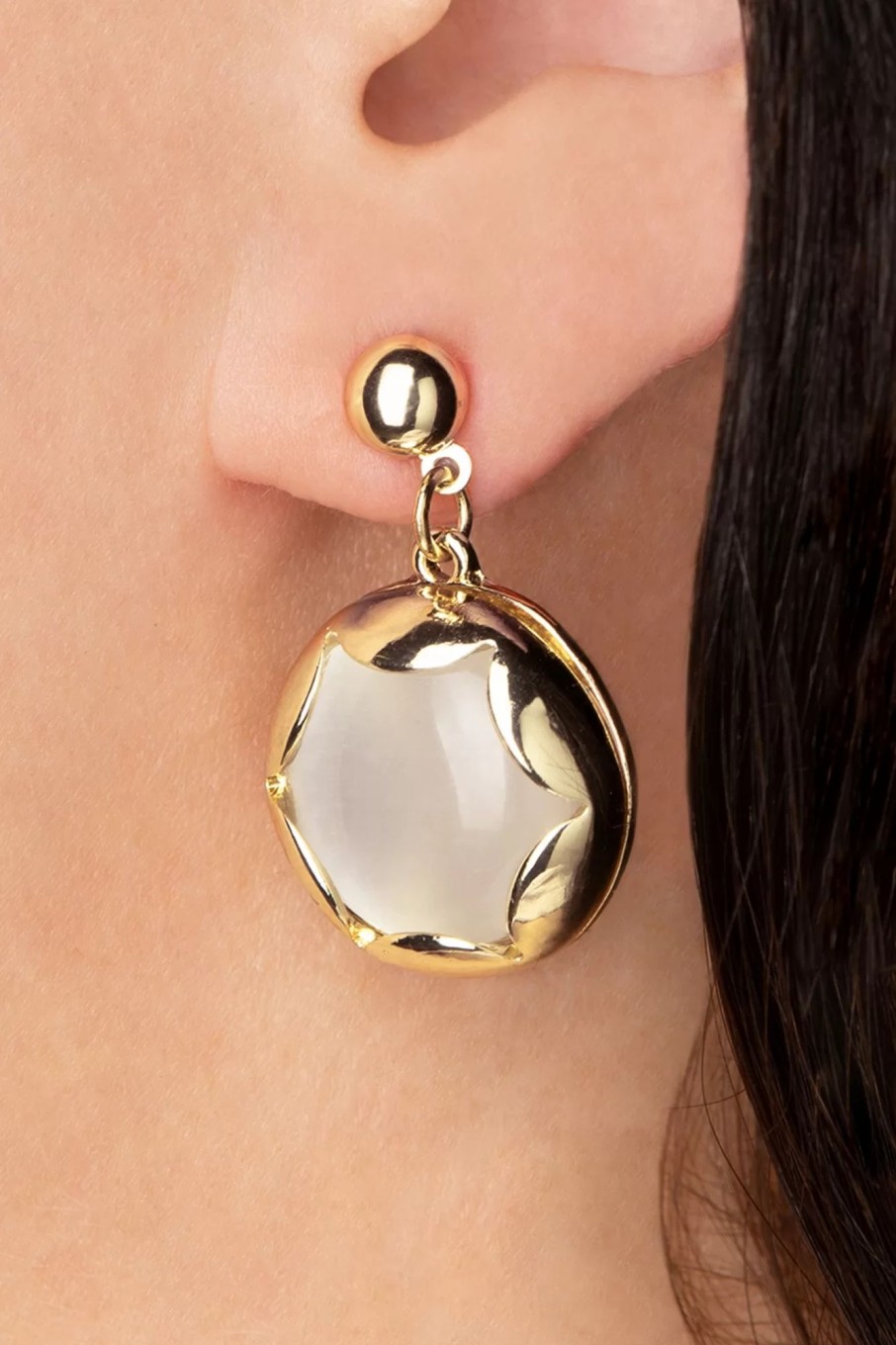 Lovely Schmuck | Gold Plated Cat Eye Ohrstecker In Weis