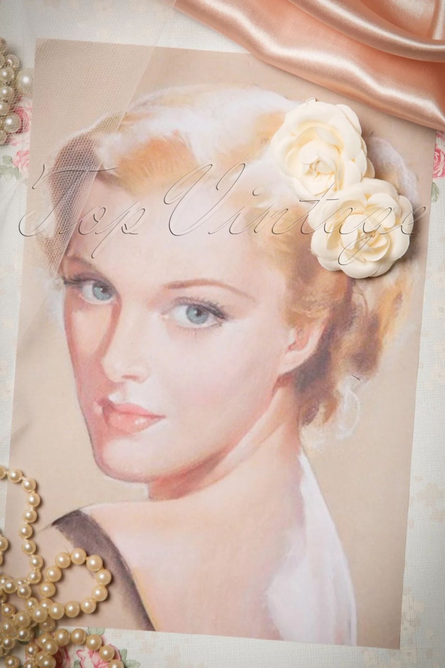 ZaZoo Haarschmuck | Pin-Up Paar Cremefarbener Blumen Haarspangen