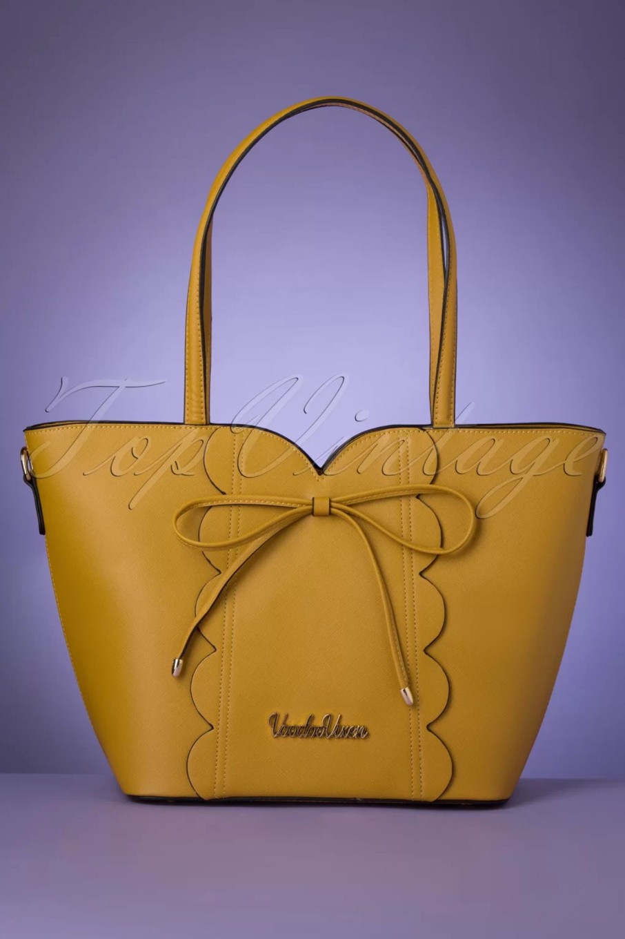 Vixen Taschen | Scalloped Shopper Tasche Mit Schleife Vorne In Senfgelb