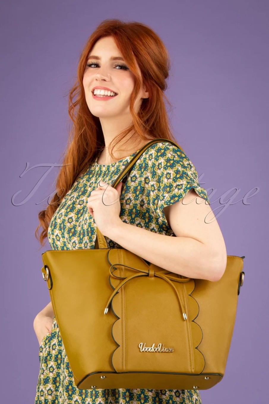 Vixen Taschen | Scalloped Shopper Tasche Mit Schleife Vorne In Senfgelb