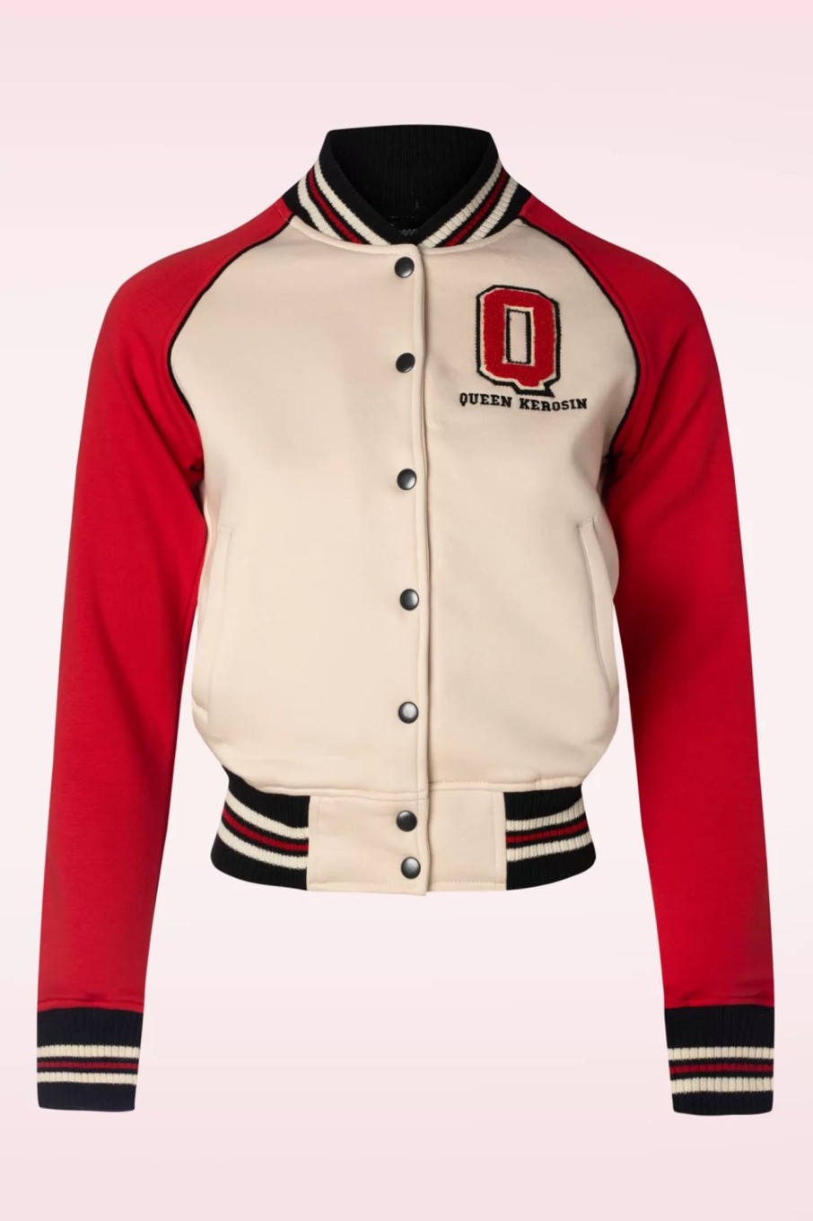 Queen Kerosin Jacken | Damen Raglan College Sweatjacke In Beige Und Rot