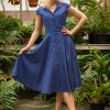 Topvintage Boutique Collection Plus Sizes Kleider | Exklusiv Bei Topvintage ~ Angie Polkadot Swing Kleid In Marineblau Und Weis