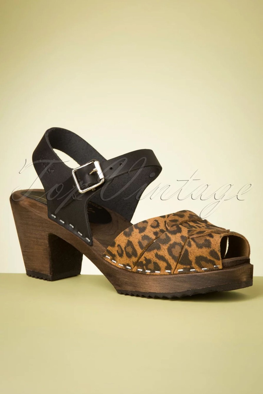 Lotta from Stockholm Sandalen | Loretta Leder Clogs In Schwarz Und Leopard