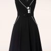 Vixen Plus Sizes Kleider | Marica Swing Kleid Mit Fischgratenmuster In Schwarz