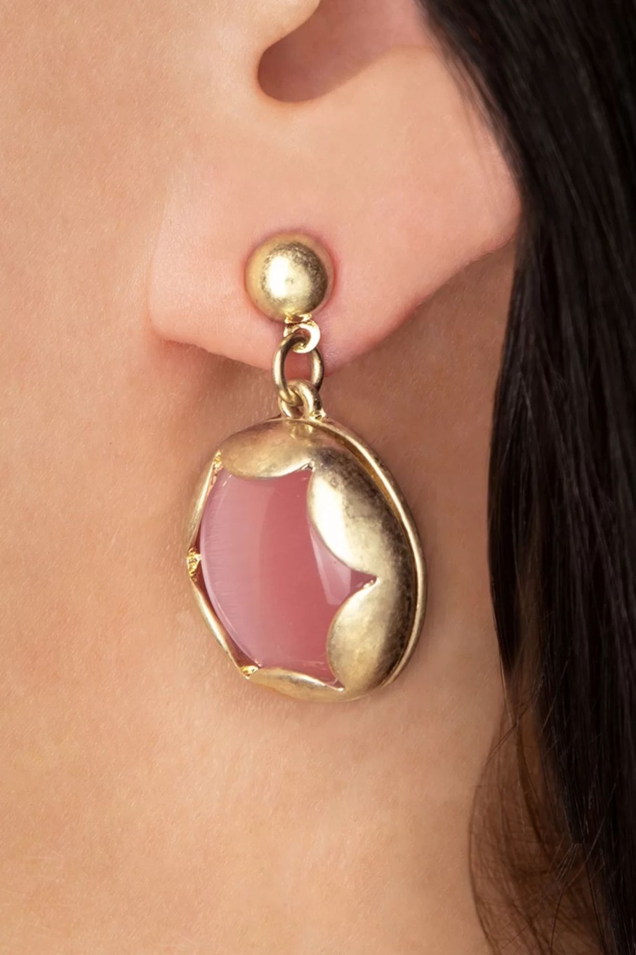 Lovely Schmuck | Gold Plated Cat Eye Ohrstecker In Rosa