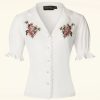 Vixen Blusen | Geblumte Vintage Bluse In Weis