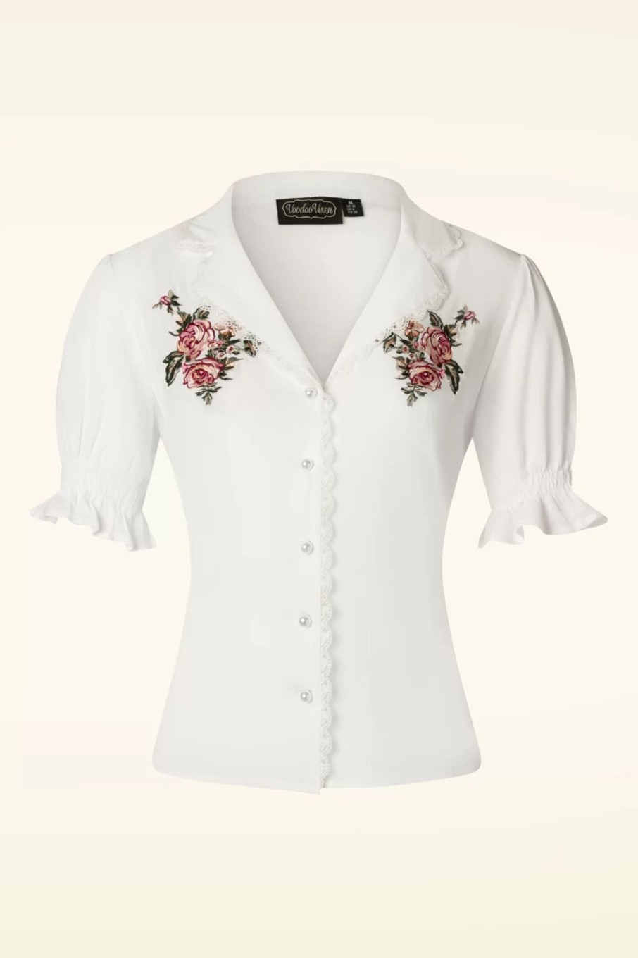 Vixen Blusen | Geblumte Vintage Bluse In Weis