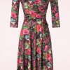 Vintage Chic for Topvintage Plus Sizes Kleider | Aria Floral Bird Print Swing Kleid In Schwarz