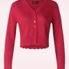 Vixen Strickjacken | Heart Pattern Scallop Edge Strickjacke In Rot