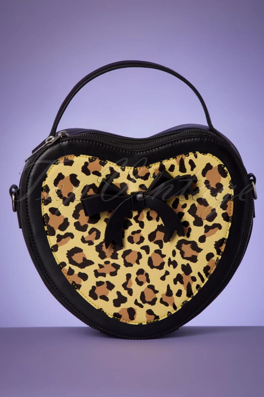 Banned Retro Taschen | Rockabilly Heart Handtasche In Schwarz Und Leopard