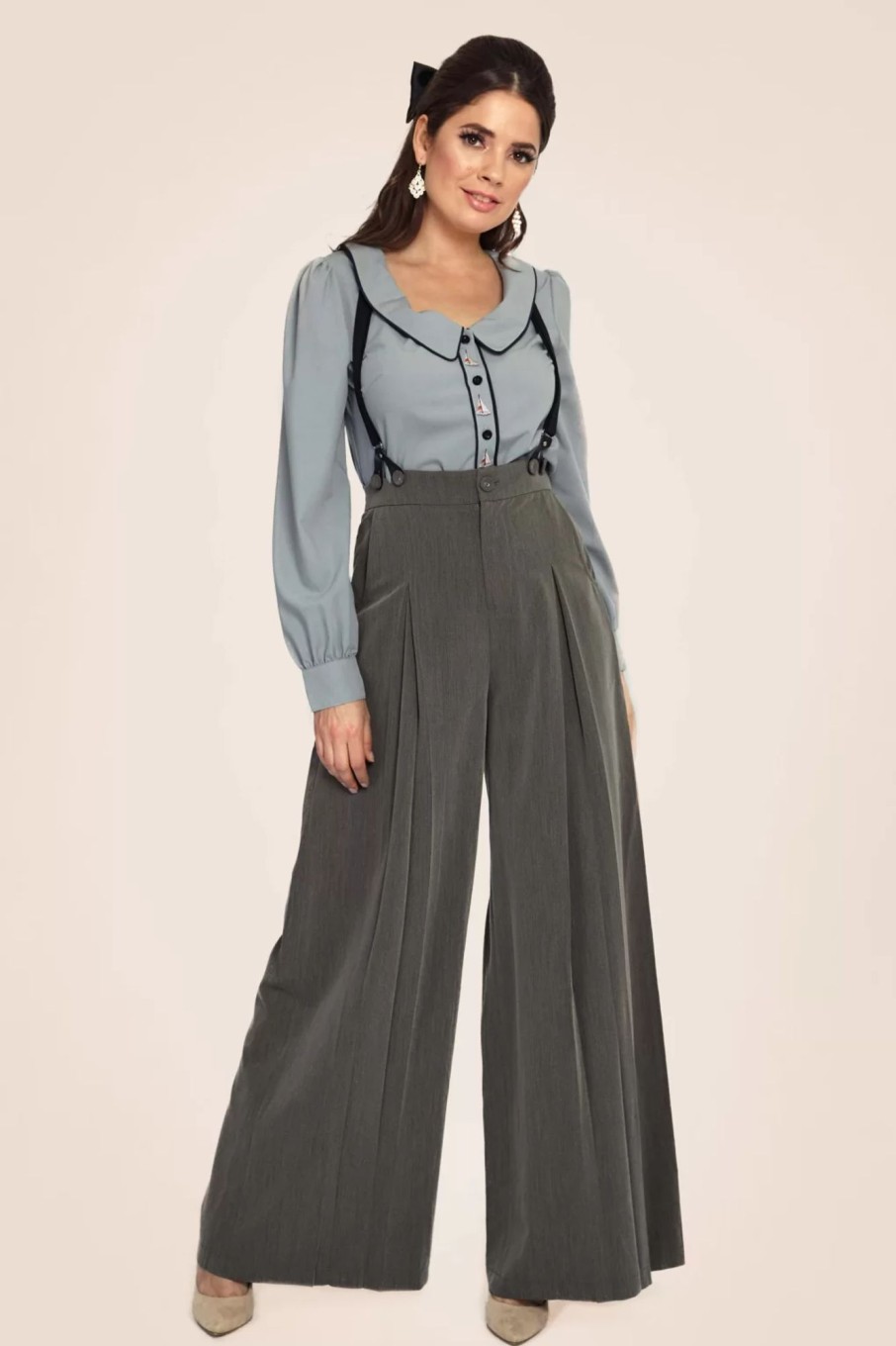 Vixen Hosen | Martha Nadelstreifen Hosentrager Hose In Grau