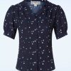 Collectif Clothing Blusen | Luana Chalk Polka Bluse In Marineblau