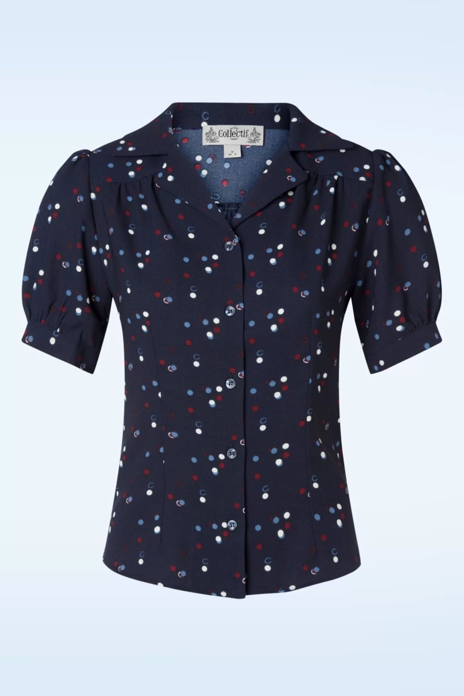 Collectif Clothing Blusen | Luana Chalk Polka Bluse In Marineblau