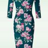 Vintage Chic for Topvintage Plus Sizes Kleider | Hailey Flower Bleistiftkleid In Teal