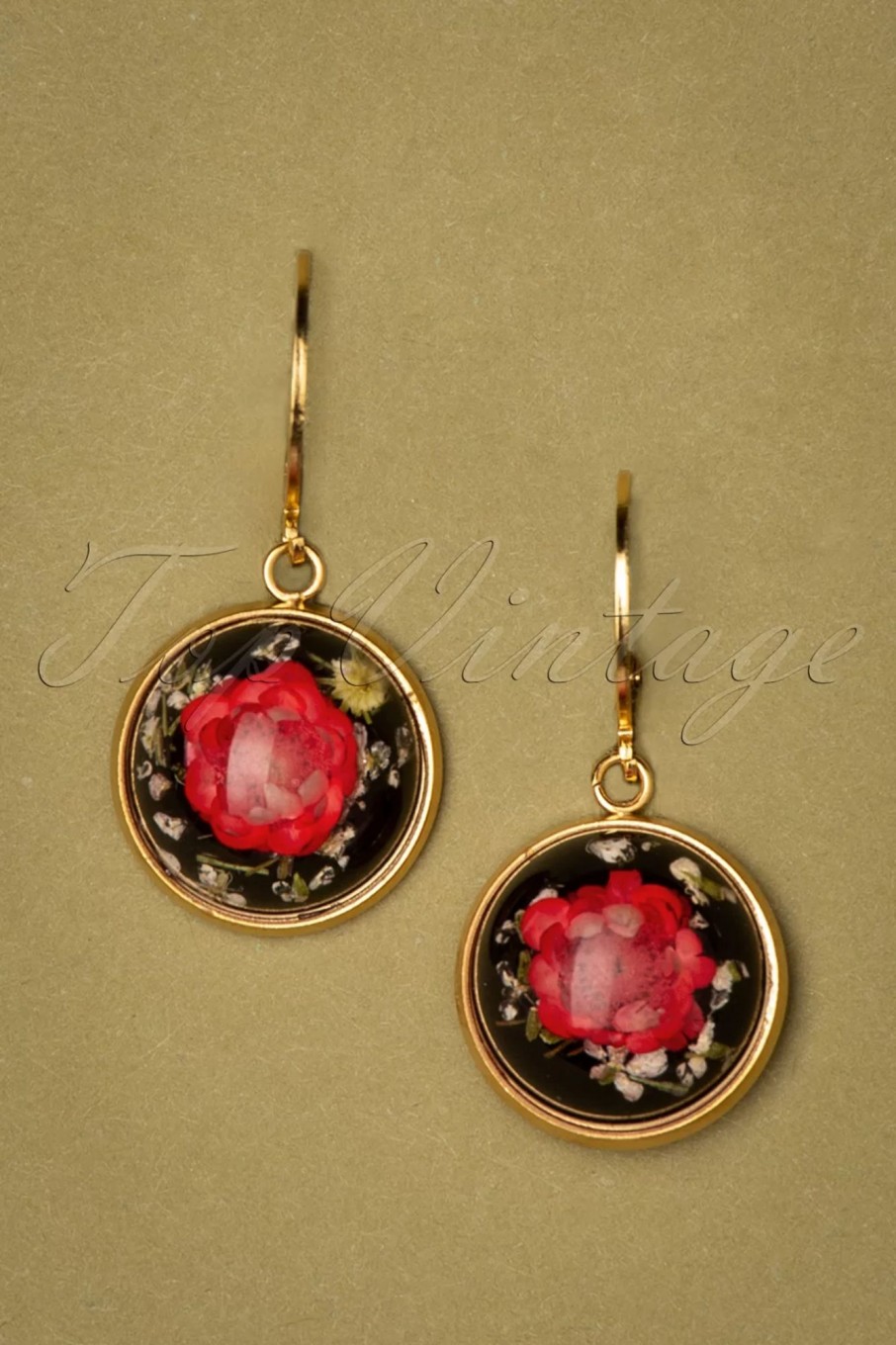 Urban Hippies Schmuck | Vergoldete Dried Flower Ohrstecker In Rot